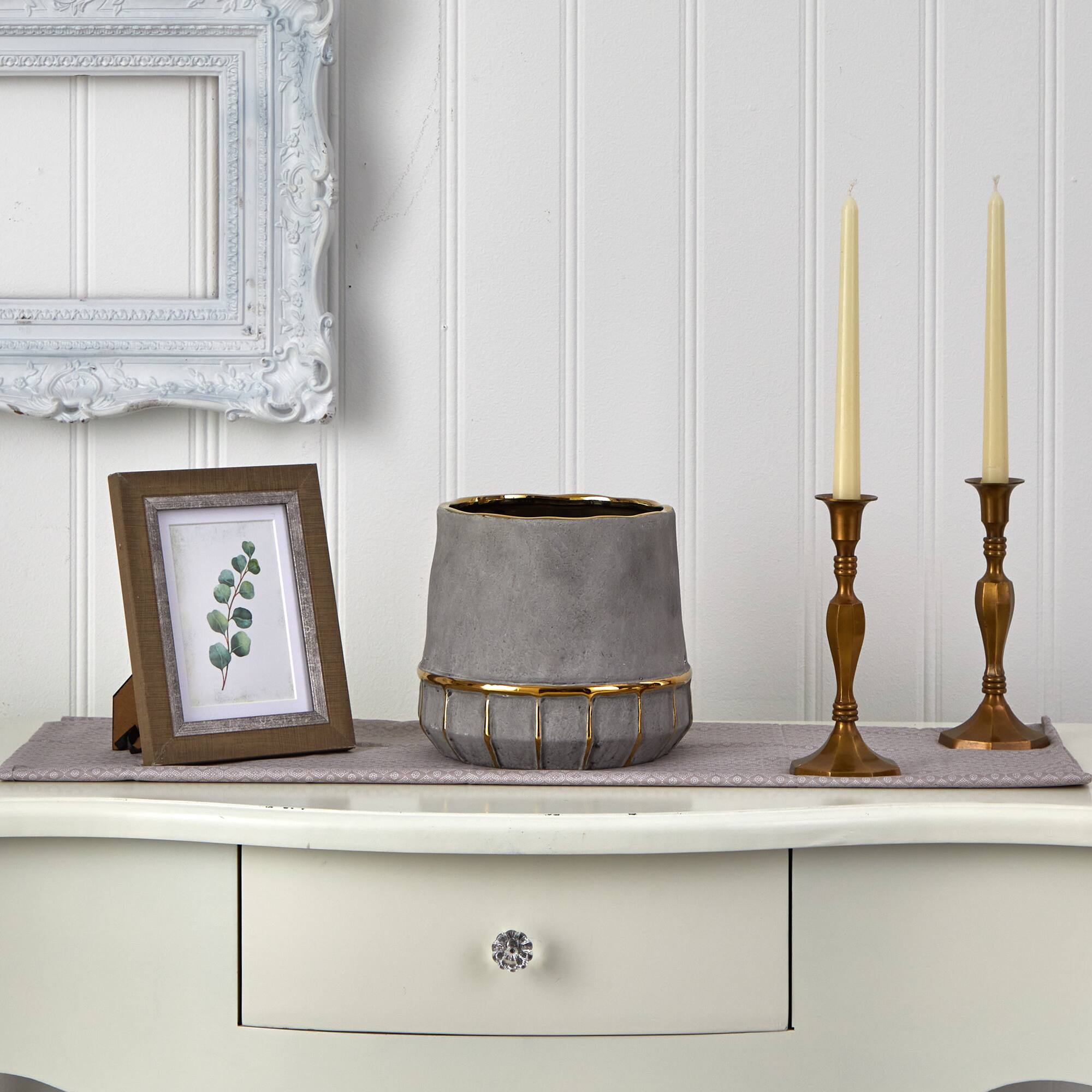 8" Regal Stone Decorative Planter with Gold Accents